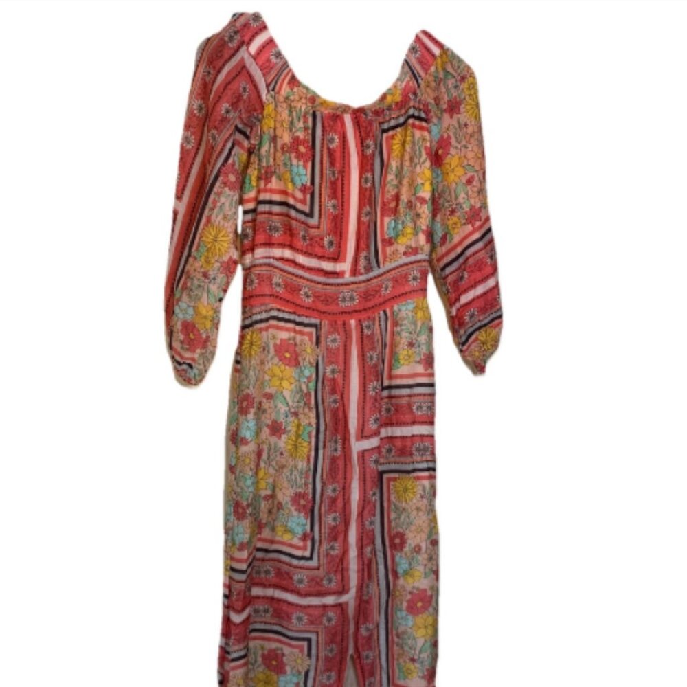 Anthropologie Laia cotton/silk Floral Dea printed Off-Shoulder Maxi Dress Boho S